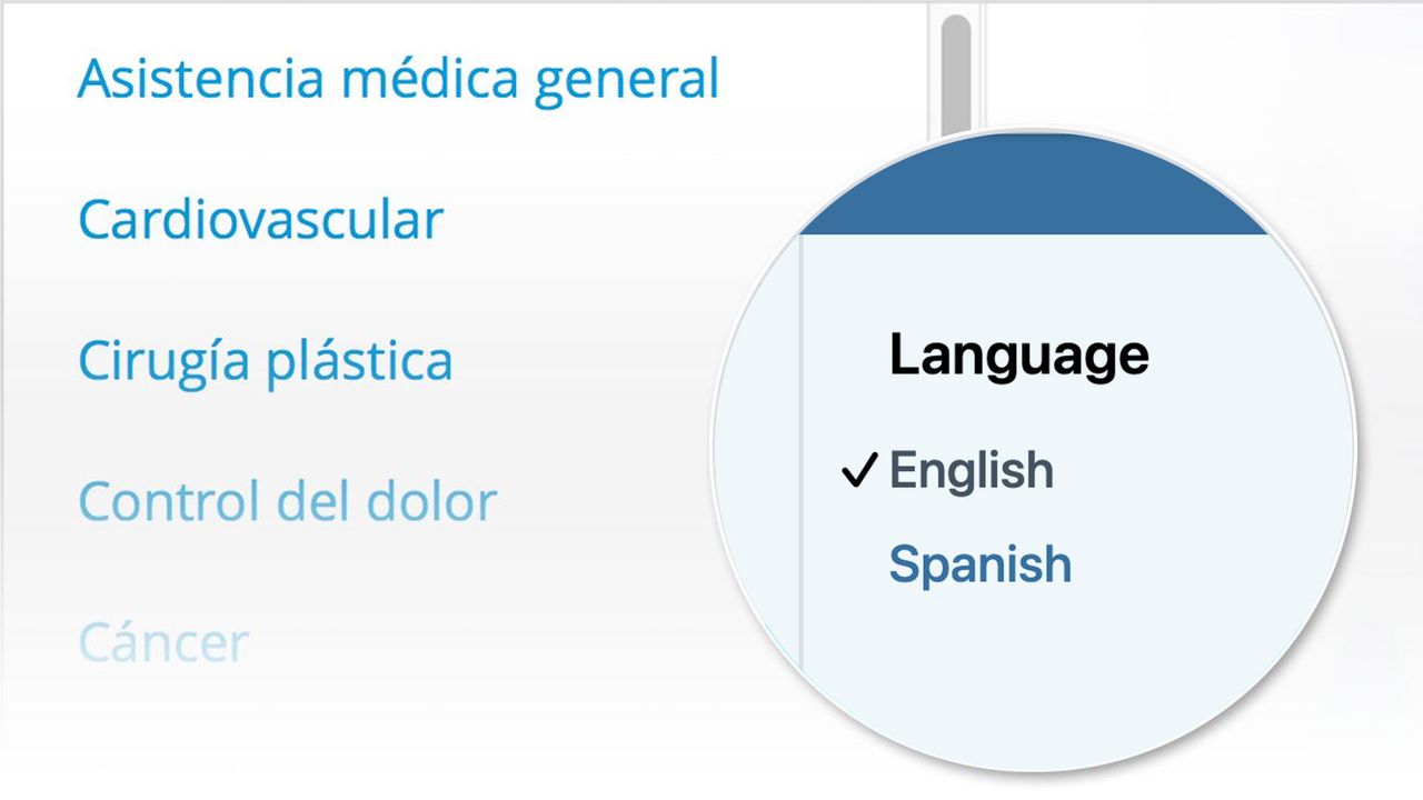 Changing languages from English to Spanish in the ViewMedica 8 player.